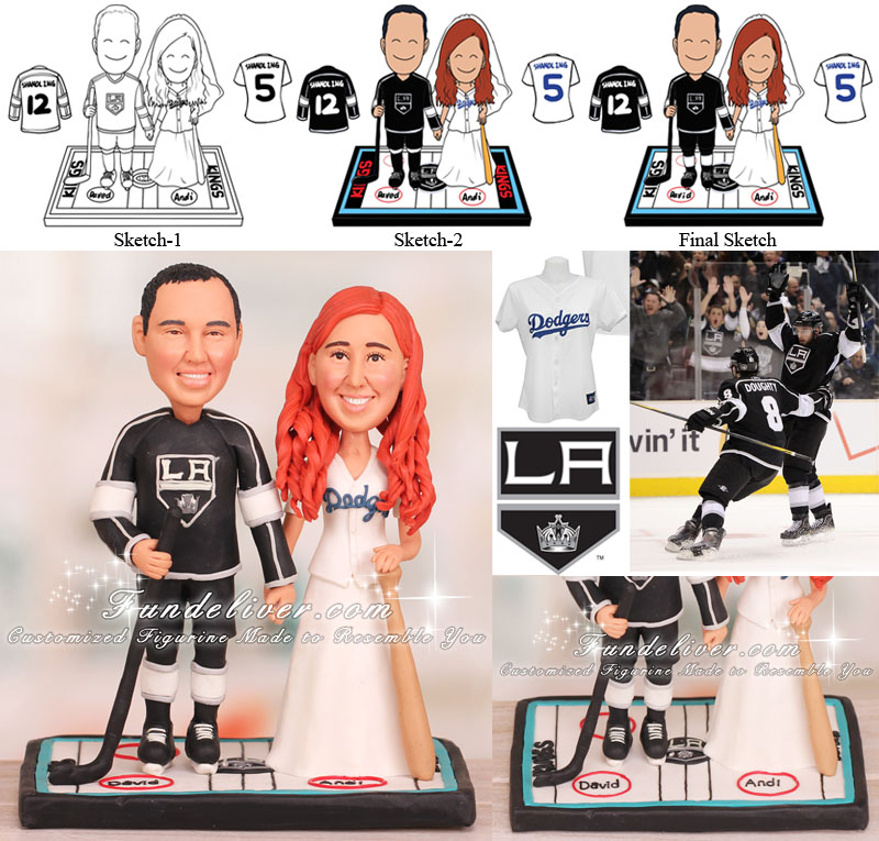 Kings and Dodgers Wedding Cake Toppers Hockey and Baseball Theme